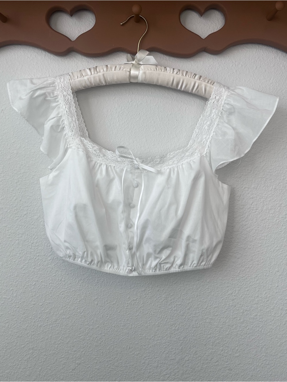 Blu Pepper White Lace-Trim Cropped Peasant Top